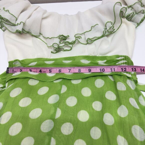 Vintage 60s Milkmaid Polka Dot Dress Size Small Green Handmade Trad Off Shoulder - Picture 14 of 16